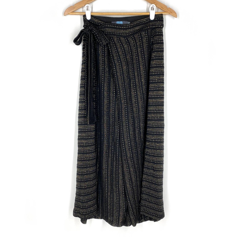 Eva Franco Blake Wide Leg Pants High Waist Black Gold Palazzo Culotte Flowy XS